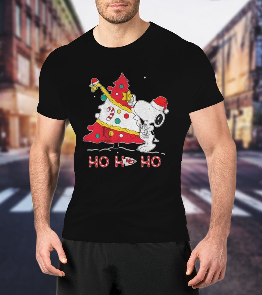 Kansas City Chiefs Snoopy Woodstock Christmas Tree Ho Ho Ho 2026 T-Shirt