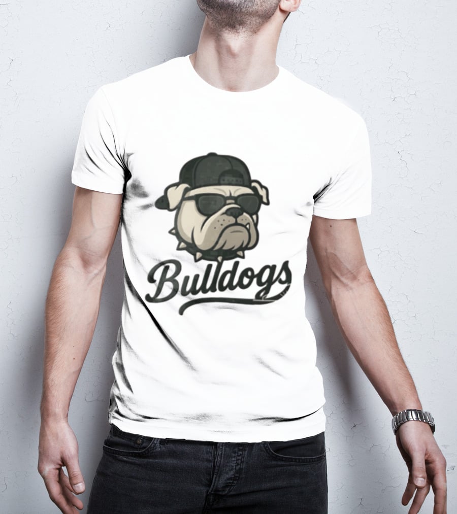 Bulldogs Mascot With Sunglasses Cap And Spiked Collar T-Shirt
