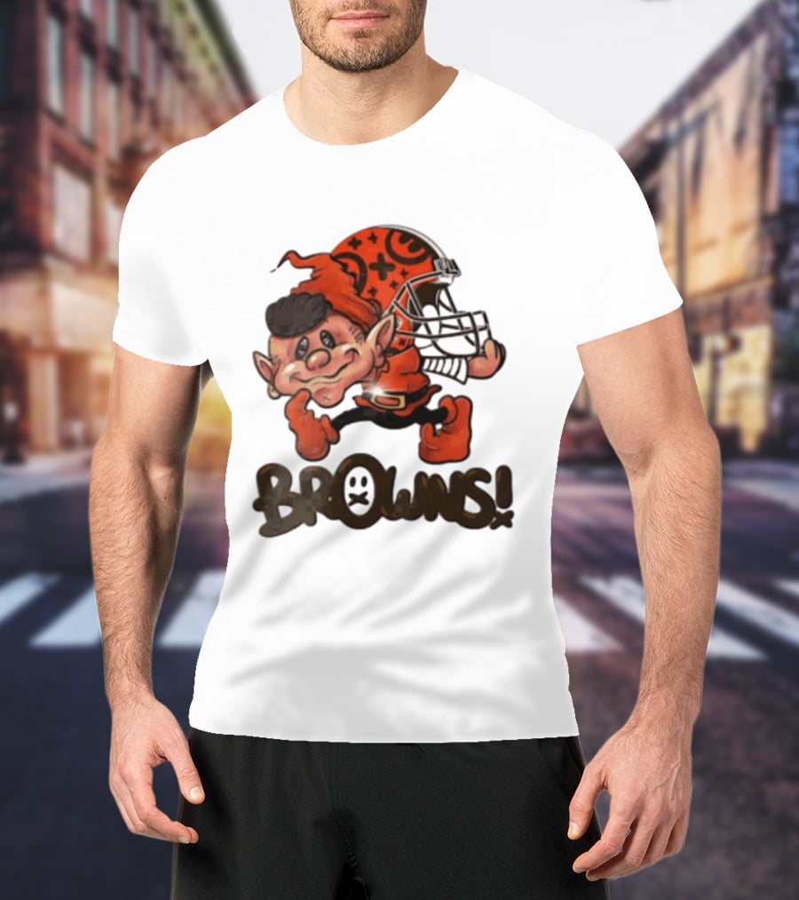 Cleveland Browns Elf Holding Football Helmet Browns T-Shirt