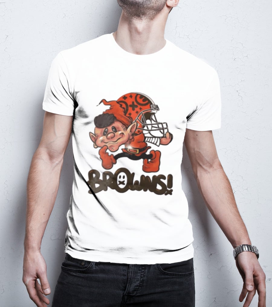 Cleveland Browns Elf Holding Football Helmet Browns T-Shirt