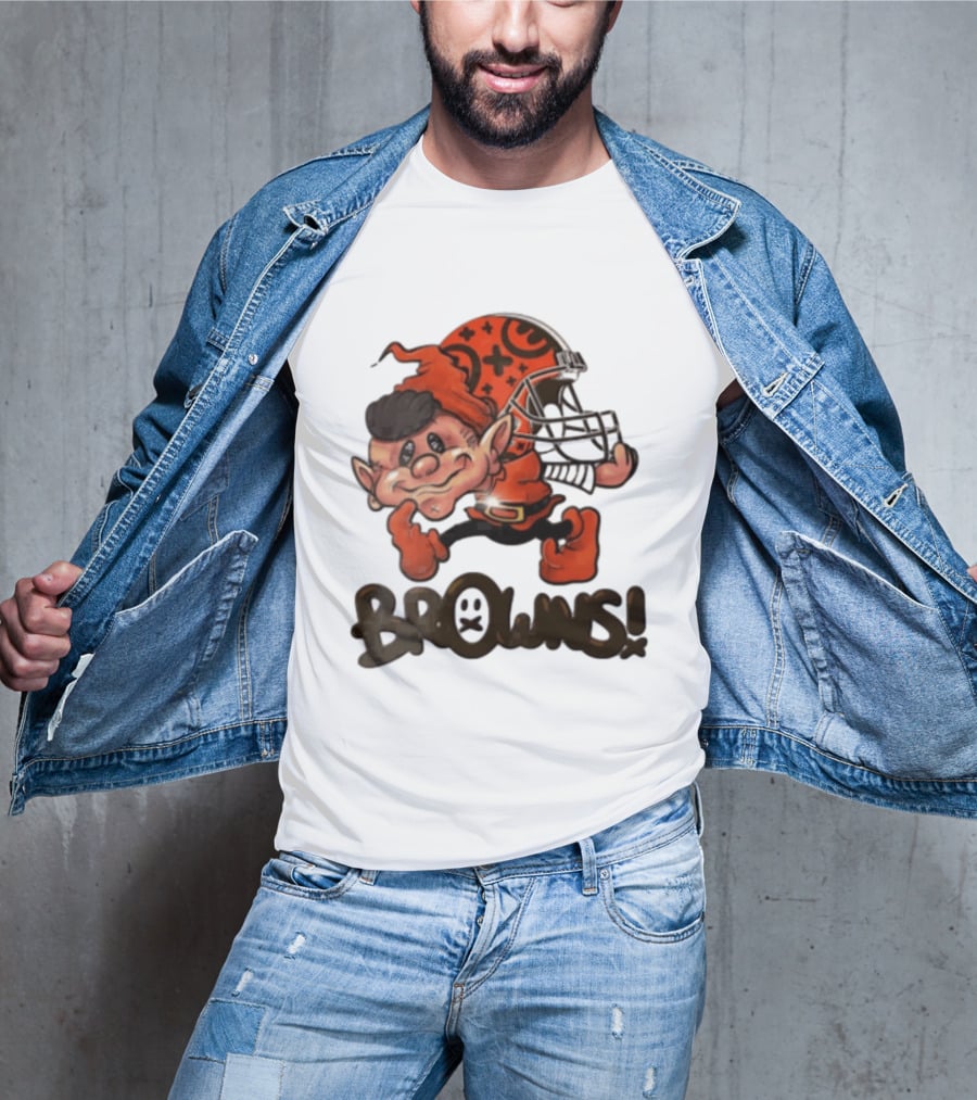 Cleveland Browns Elf Holding Football Helmet Browns T-Shirt