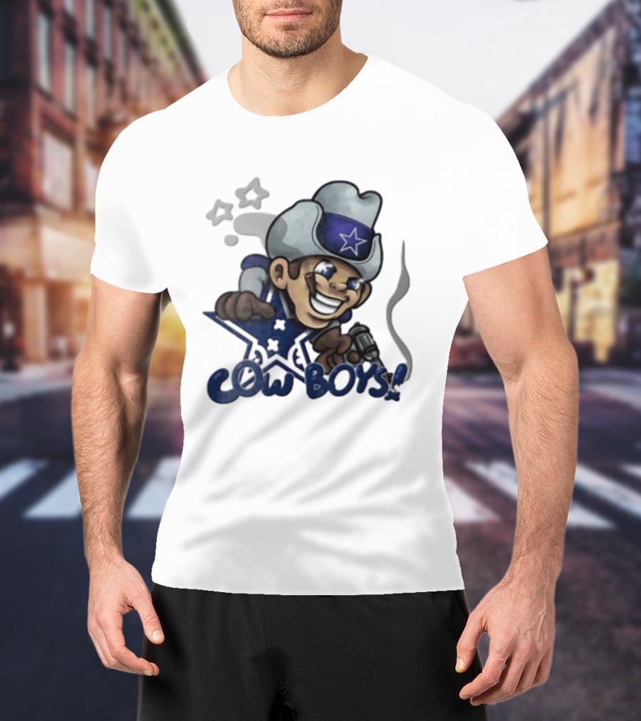 Dallas Cowboys Cartoon Cowboy Holding Revolver Cigar With Stars And Star Hat T-Shirt