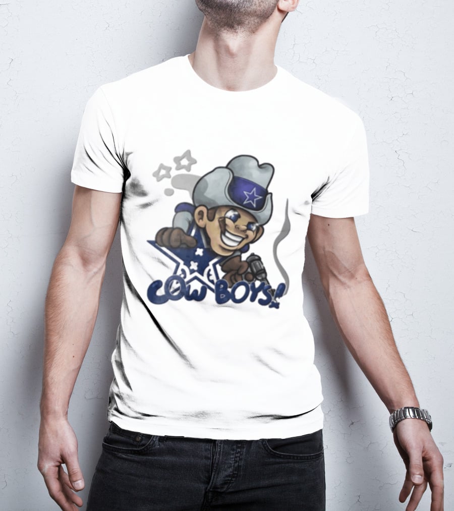 Dallas Cowboys Cartoon Cowboy Holding Revolver Cigar With Stars And Star Hat T-Shirt