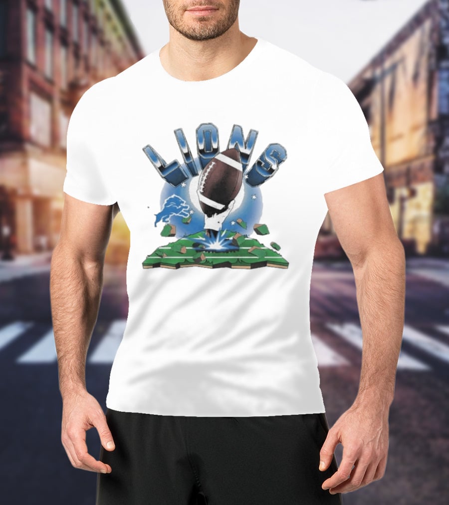 Lions Football Emblem With Exploding Earth T-Shirt