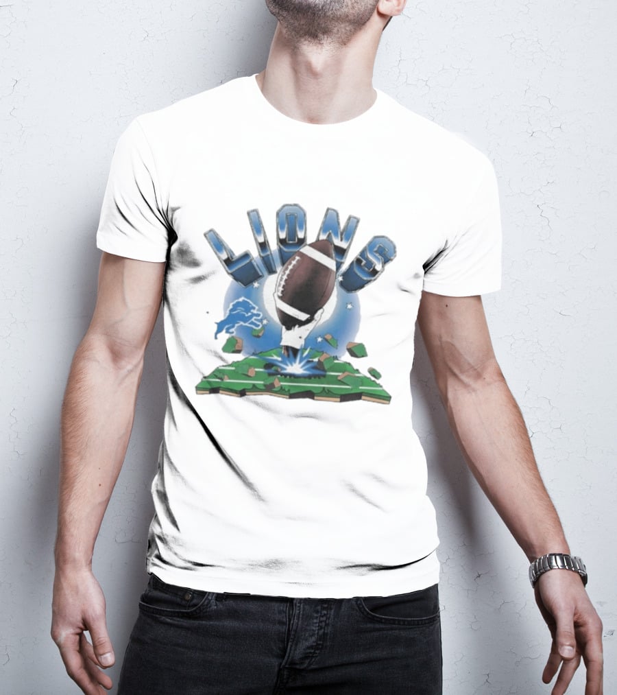Lions Football Emblem With Exploding Earth T-Shirt