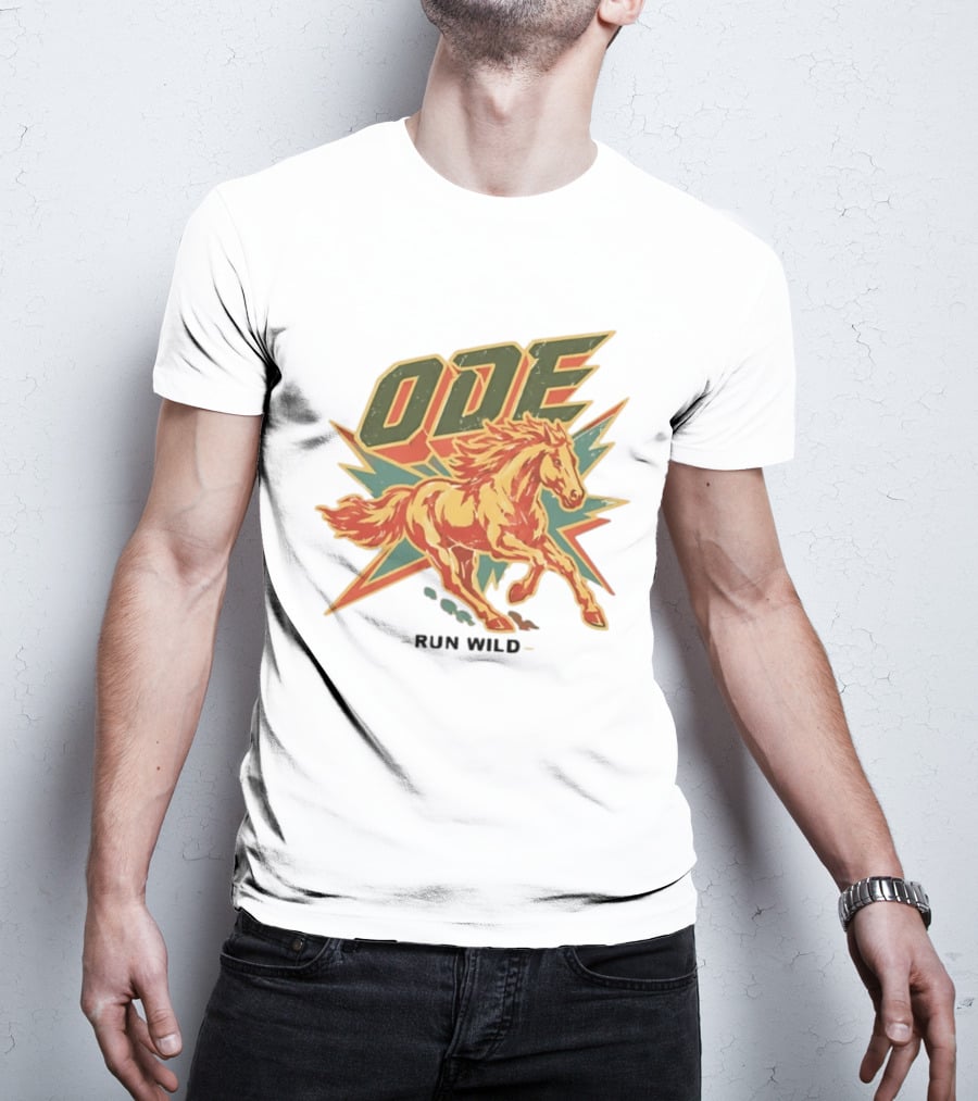 Ode Run Wild Distressed Horse Lightning Bolt Vintage Equine T-Shirt