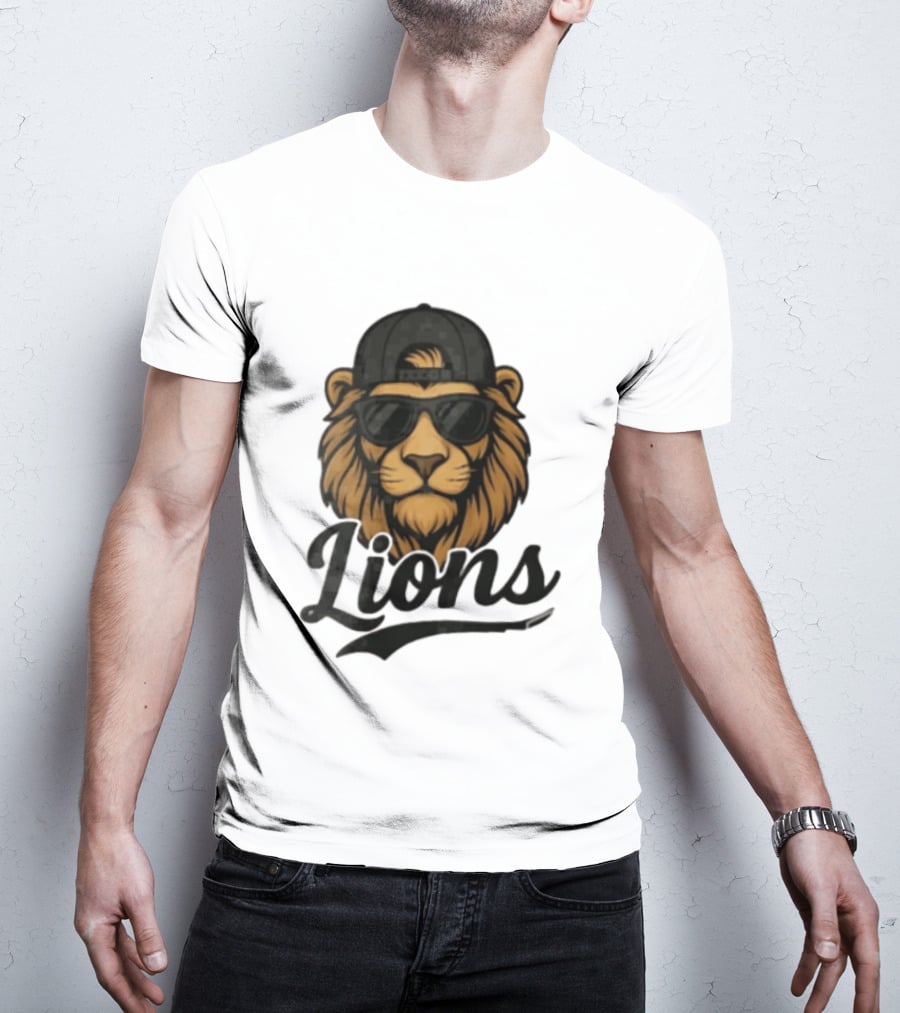 Detroit Lions Cool Lion Wearing Shades And Cap T-Shirt