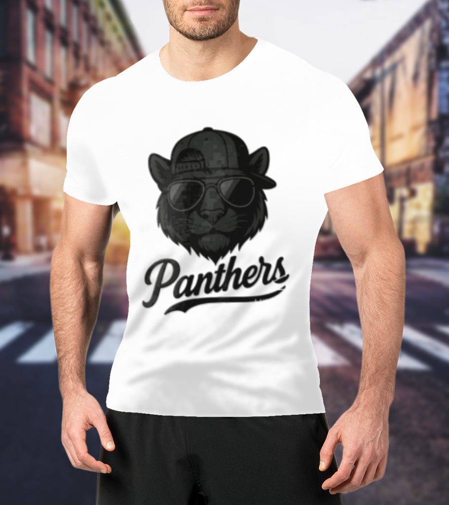 Panthers Cool Cat In Sunglasses And Baseball Cap T-Shirt