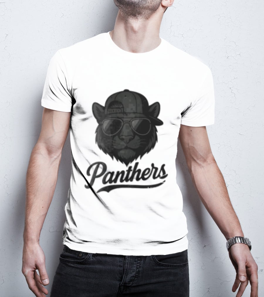 Panthers Cool Cat In Sunglasses And Baseball Cap T-Shirt
