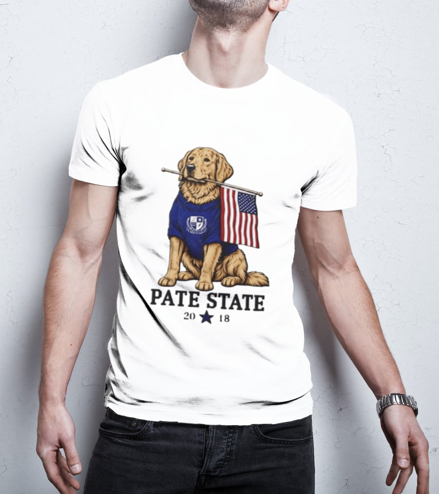 Pate State 2018 Golden Retriever American Flag T-Shirt