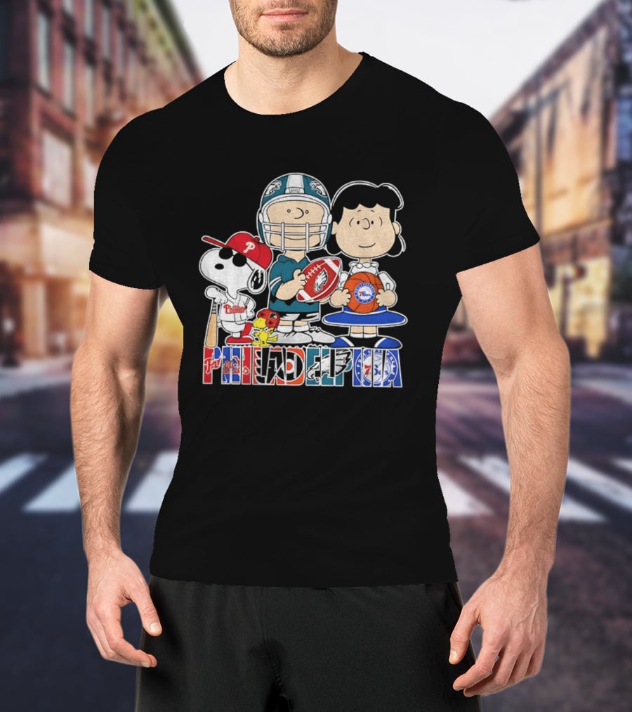 Peanuts Philadelphia Phillies Eagles 76ers Sports Characters T-Shirt