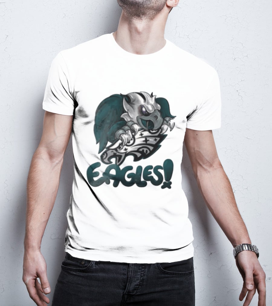 Philadelphia Eagles Aggressive Cartoon Eagle With Shield T-Shirt