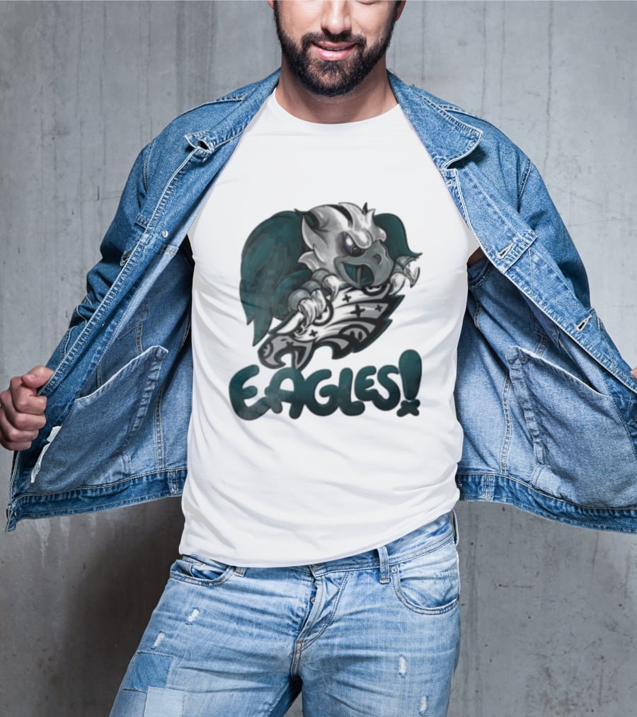 Philadelphia Eagles Aggressive Cartoon Eagle With Shield T-Shirt