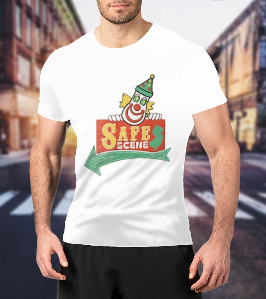 Safe Scene Clown Holding New Jersey Map Sign T-Shirt