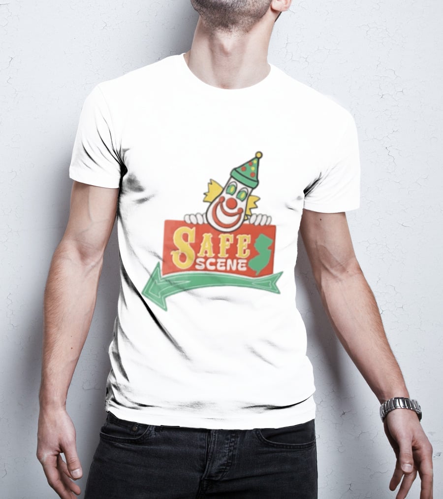Safe Scene Clown Holding New Jersey Map Sign T-Shirt