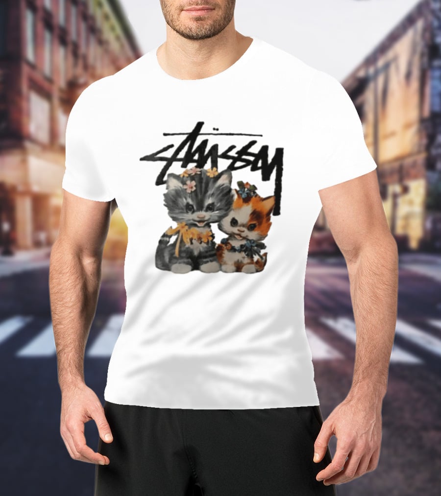 Stussy Two Kittens Flower Garlands T-Shirt