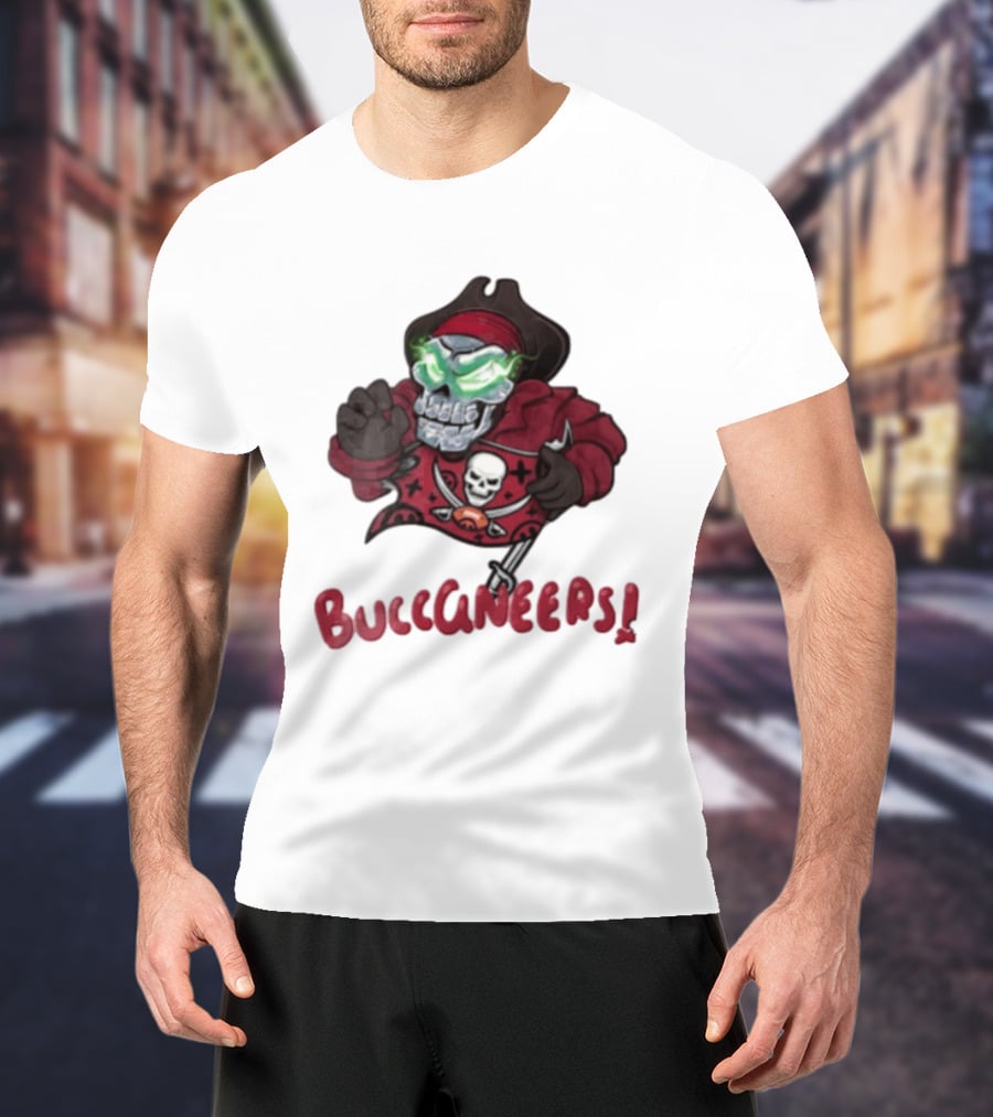 Tampa Bay Buccaneers Skull Pirate Green Eyes Buccaneers Flag T-Shirt