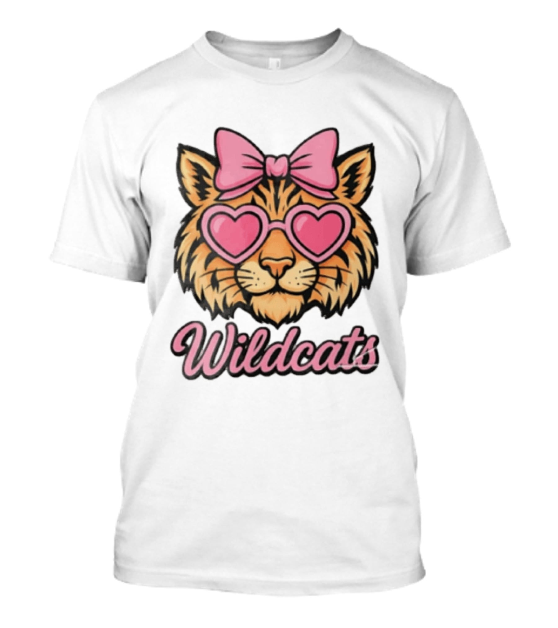 Wildcats Tiger Face Pink Bow Heart Glasses T-Shirt