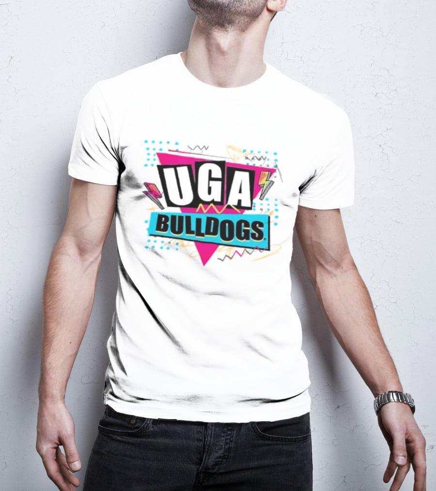 UGA Bulldogs Pink Triangle Lightning Bolts Scribbles T-Shirt