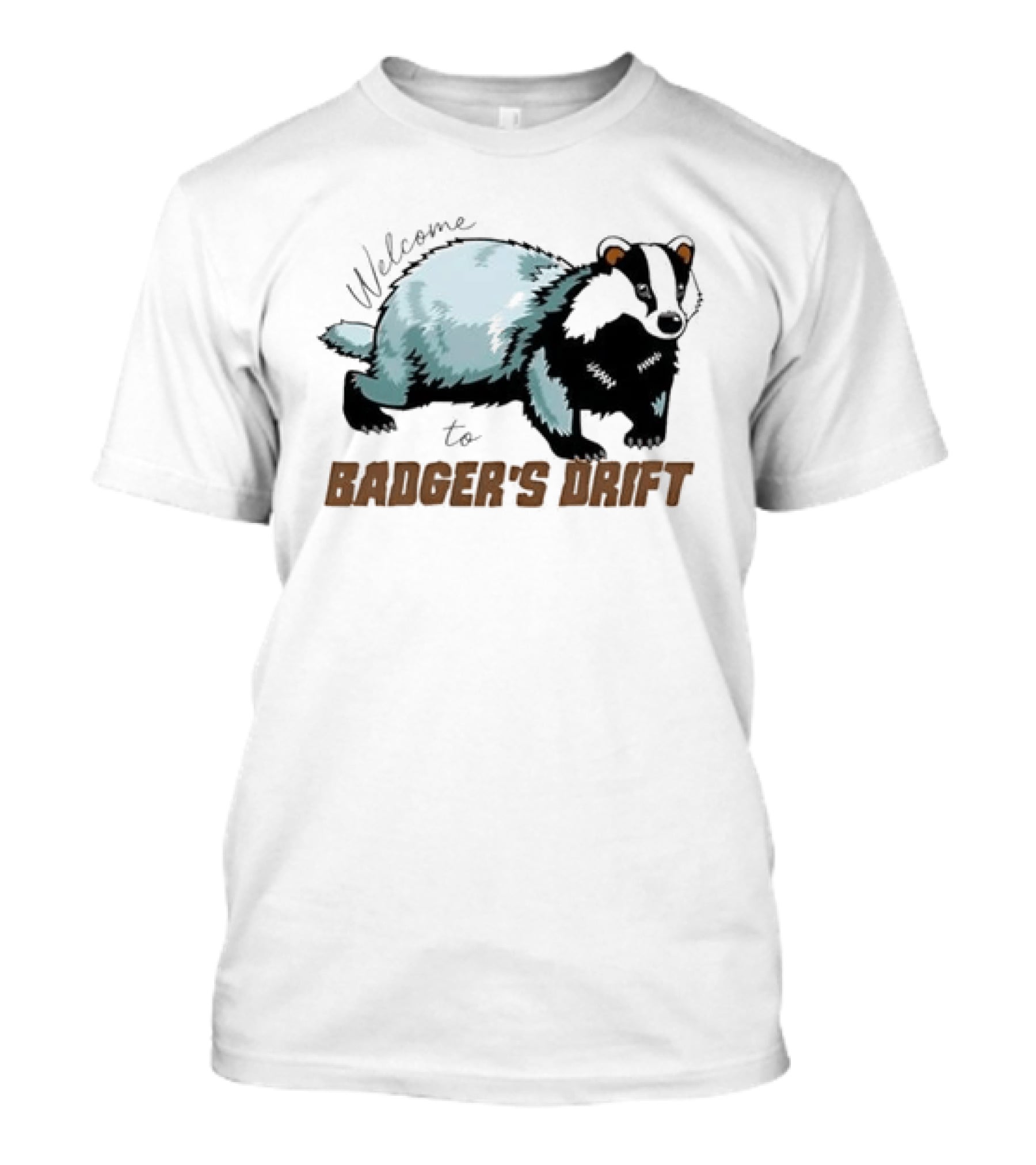 Welcome To Badger's Drift Cartoon Badger Walking Black And White Fur T-Shirt