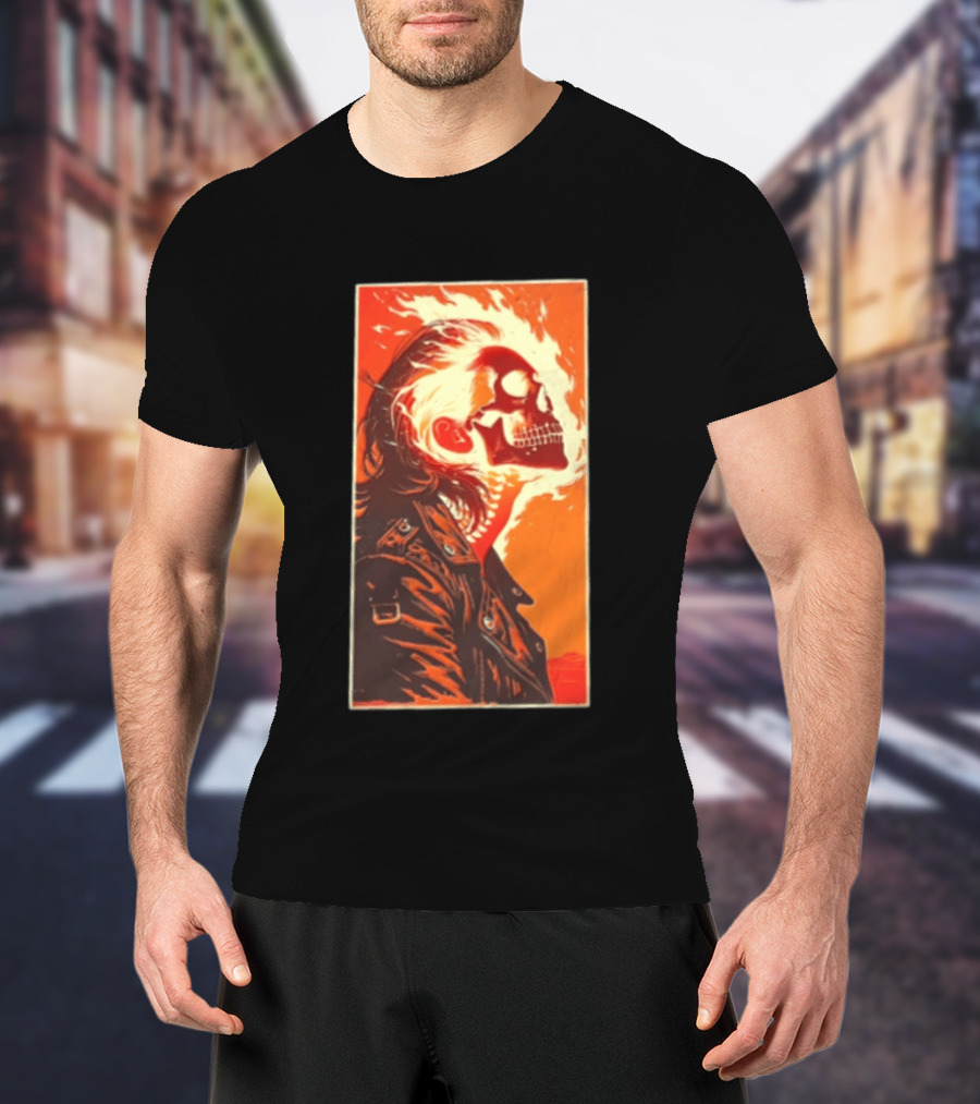 Burnout Flaming Skull Leather Jacket Man Fiery T-Shirt