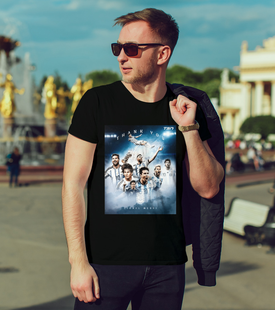 Thank You Lionel Messi TSN Argentina Soccer Legend With Trophy And Team Moments T-Shirt