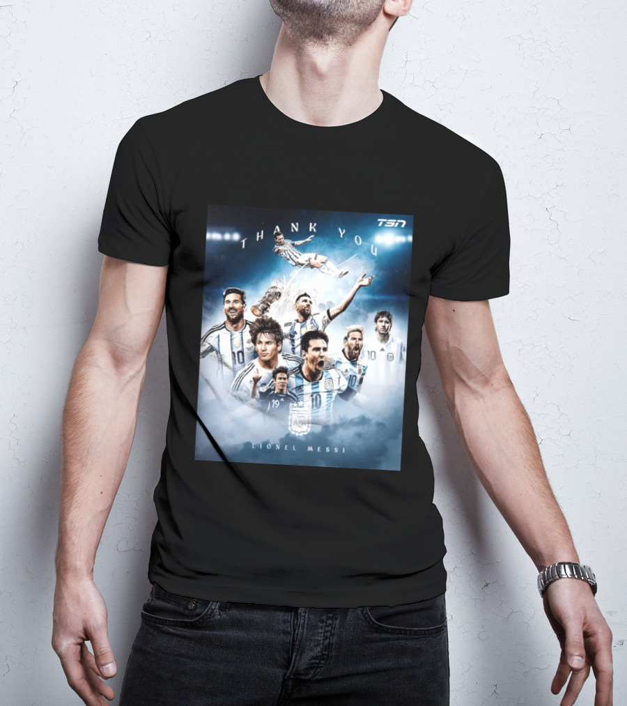 Thank You Lionel Messi TSN Argentina Soccer Legend With Trophy And Team Moments T-Shirt