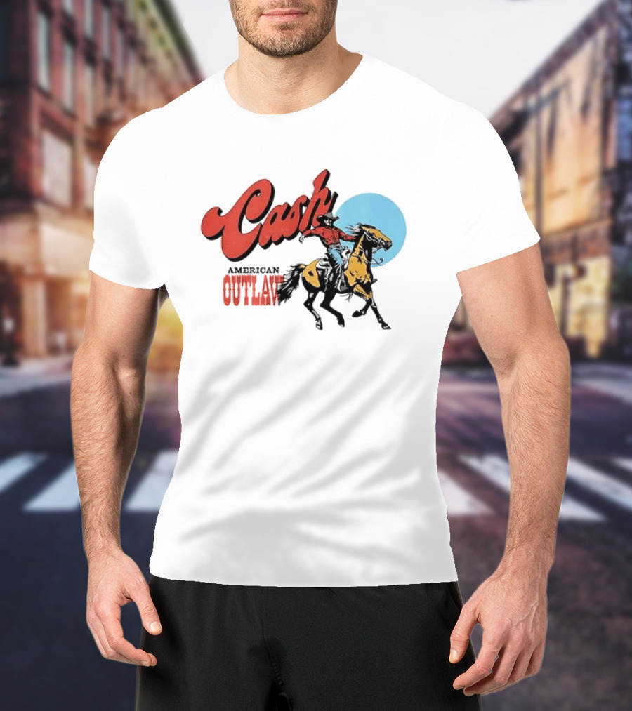 Cash American Outlaw Cowboy Riding Horse T-Shirt