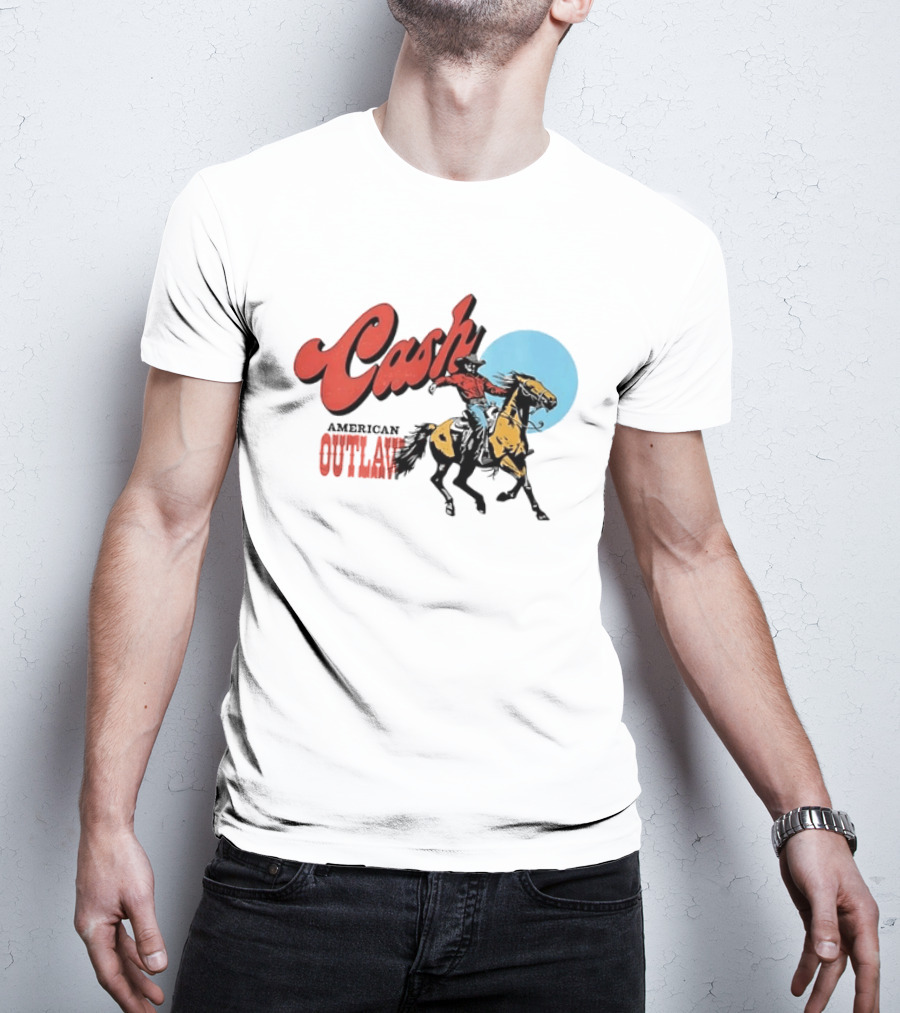 Cash American Outlaw Cowboy Riding Horse T-Shirt