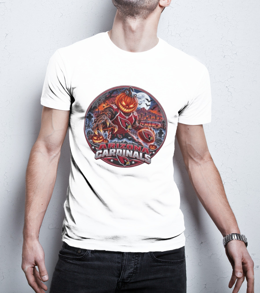Arizona Cardinals Halloween Jack O' Lantern Football Spooky City Skyline T-Shirt