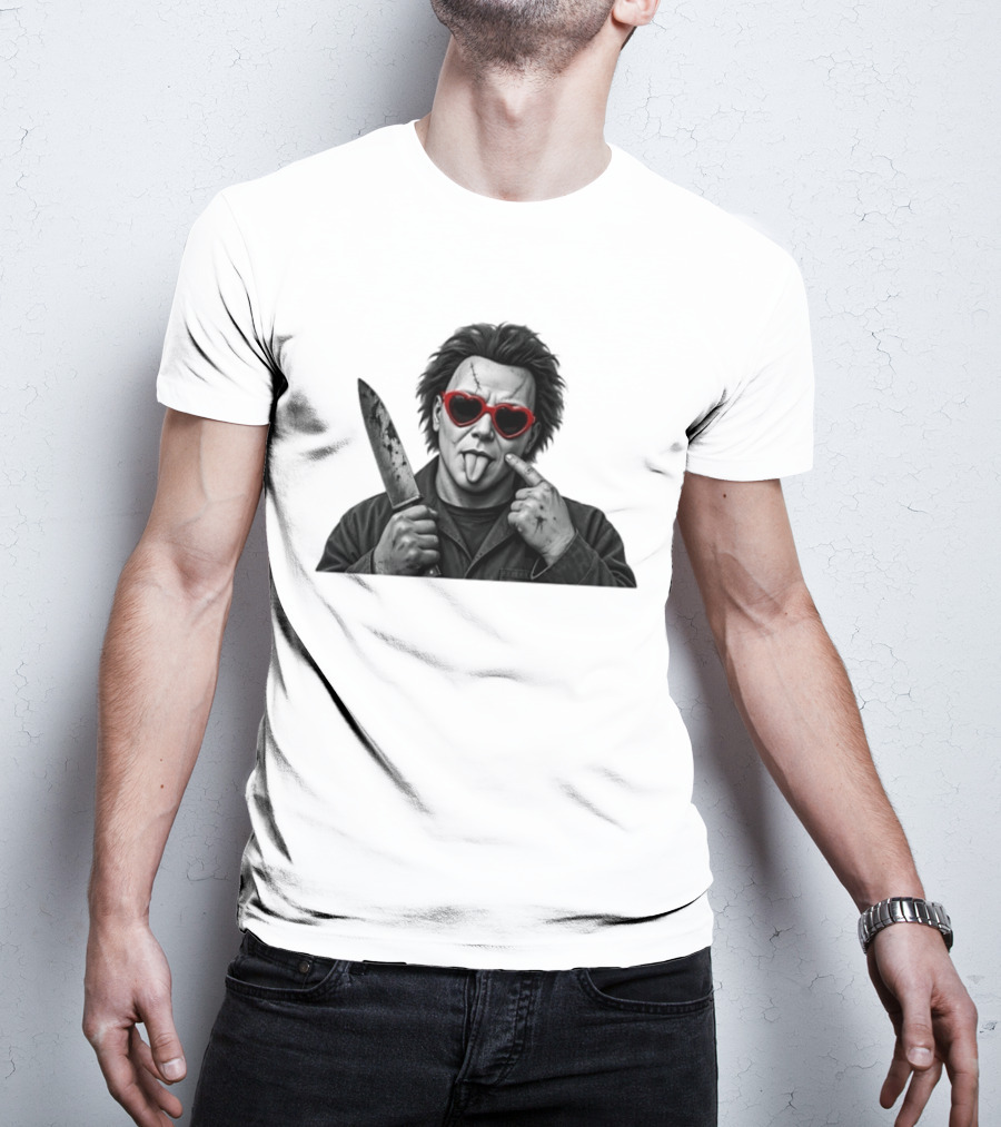 Michael Myers Heart Sunglasses Knife Halloween T-Shirt