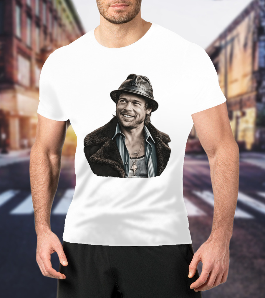 Brad Pitt Leather Jacket And Hat Style Killing Them Softly Jackie Cogan T-Shirt