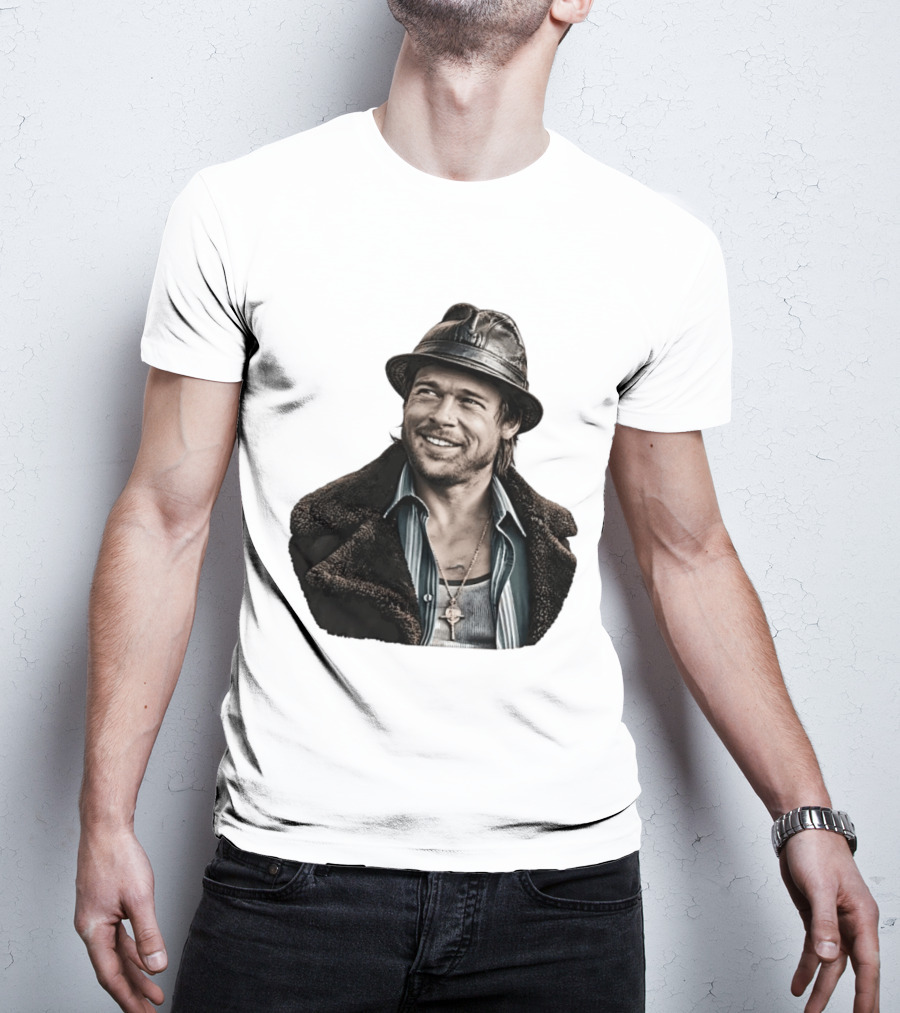 Brad Pitt Leather Jacket And Hat Style Killing Them Softly Jackie Cogan T-Shirt