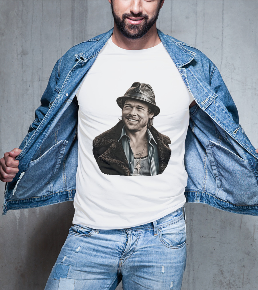 Brad Pitt Leather Jacket And Hat Style Killing Them Softly Jackie Cogan T-Shirt