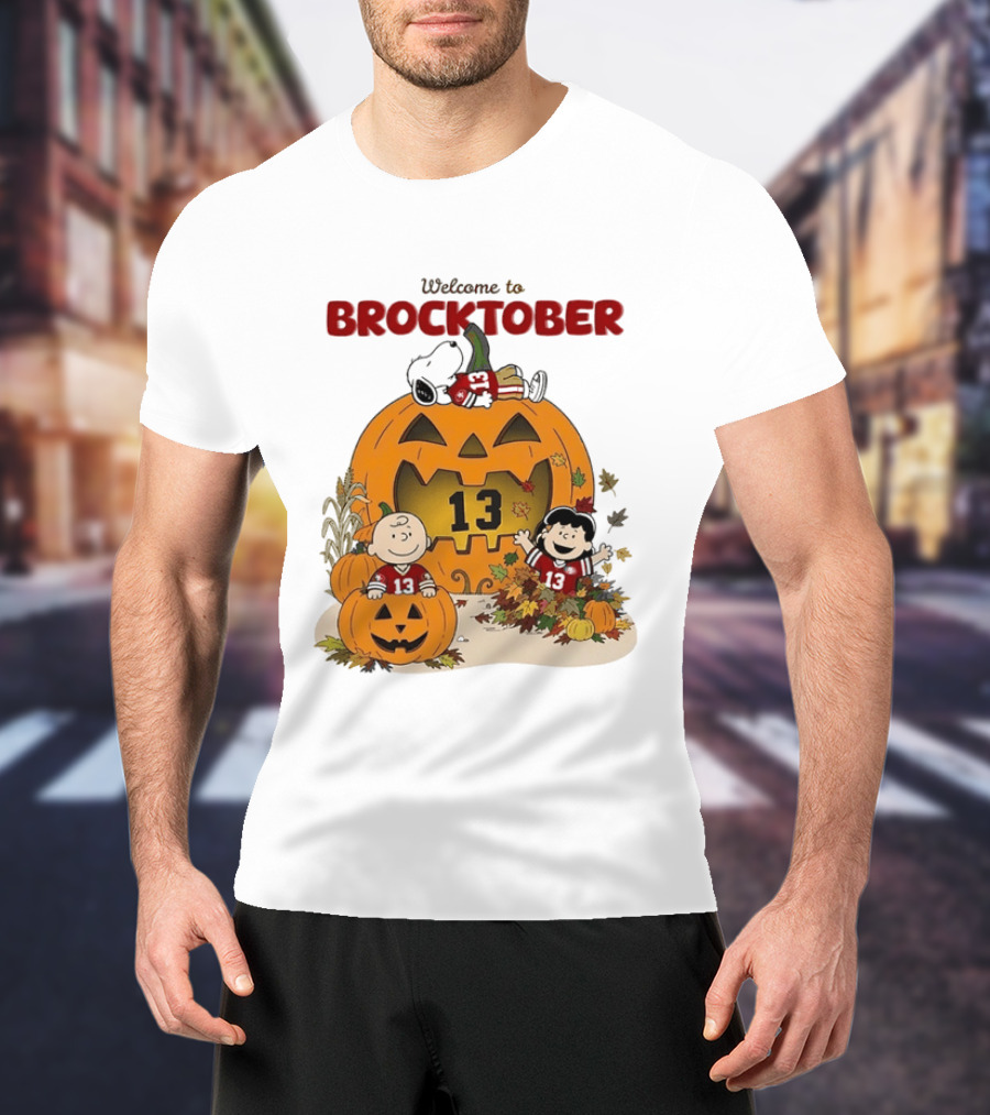 Brock Purdy San Francisco 49ers Welcome To Brocktober Peanuts Halloween Pumpkin Snoopy Charlie Brown T-Shirt