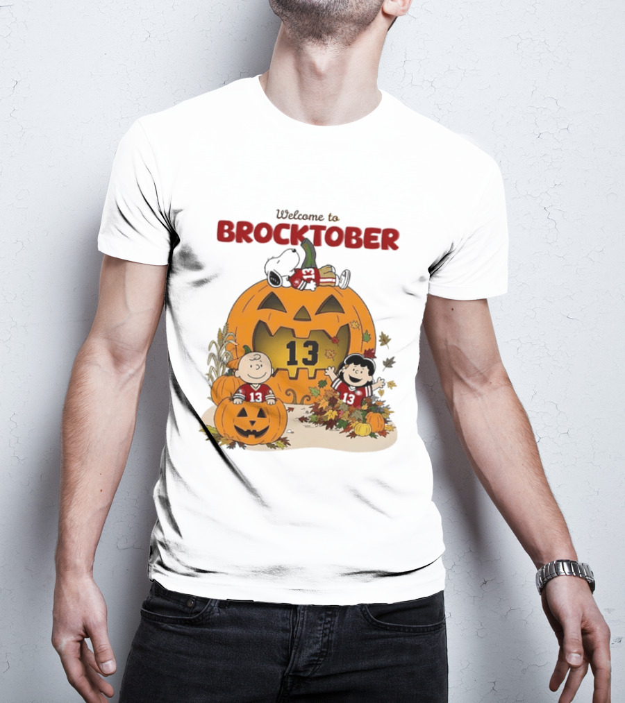 Brock Purdy San Francisco 49ers Welcome To Brocktober Peanuts Halloween Pumpkin Snoopy Charlie Brown T-Shirt