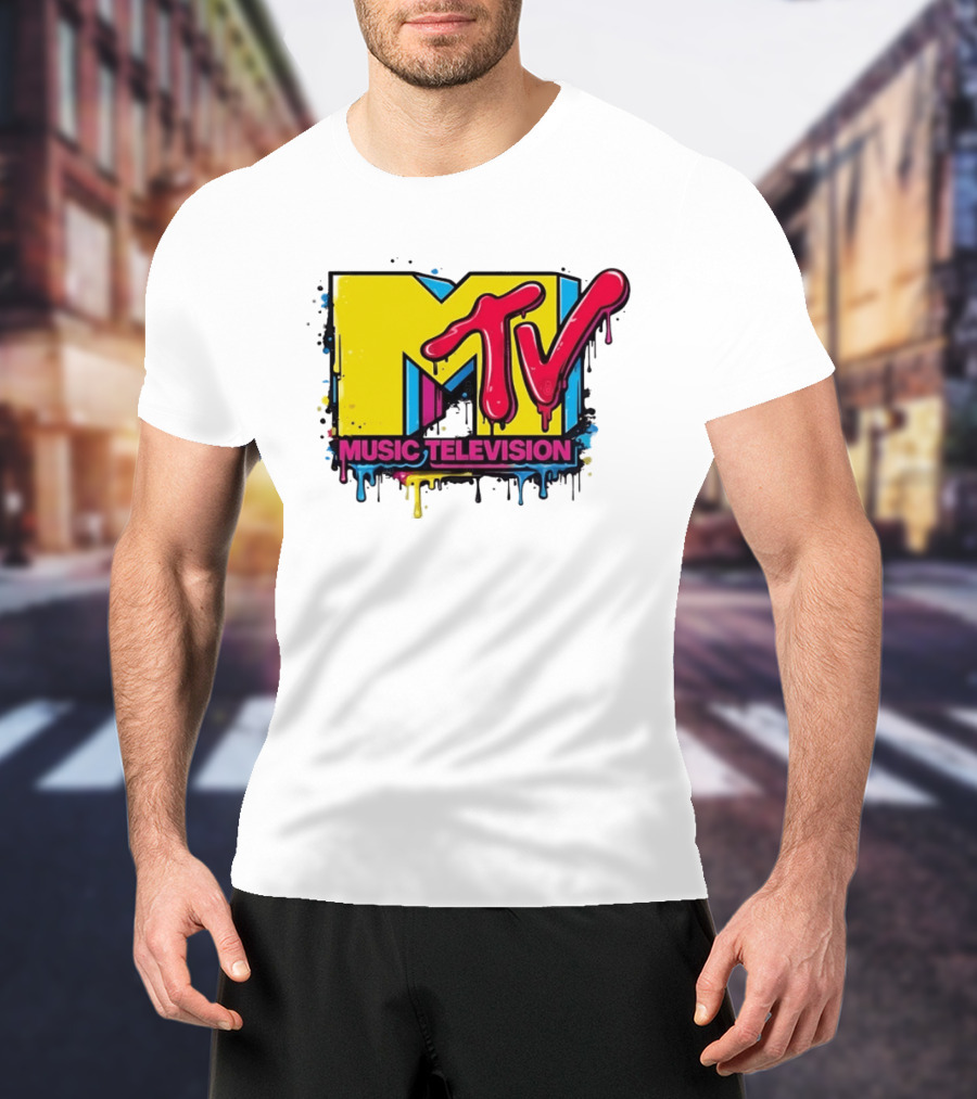 MTV Music Television 90s Nostalgia Bold Neon Drip T-Shirt