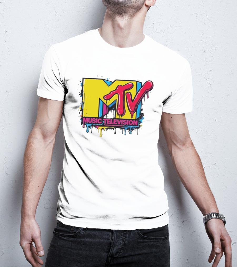 MTV Music Television 90s Nostalgia Bold Neon Drip T-Shirt