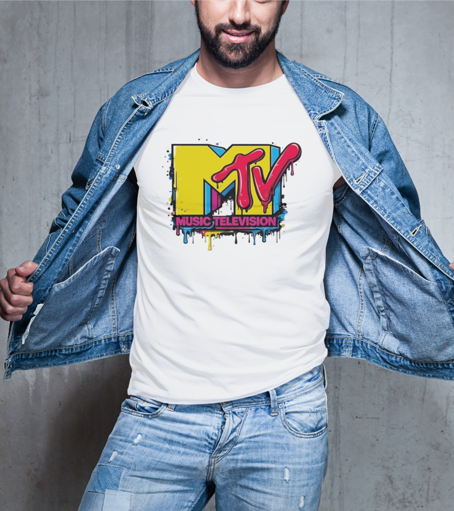 MTV Music Television 90s Nostalgia Bold Neon Drip T-Shirt