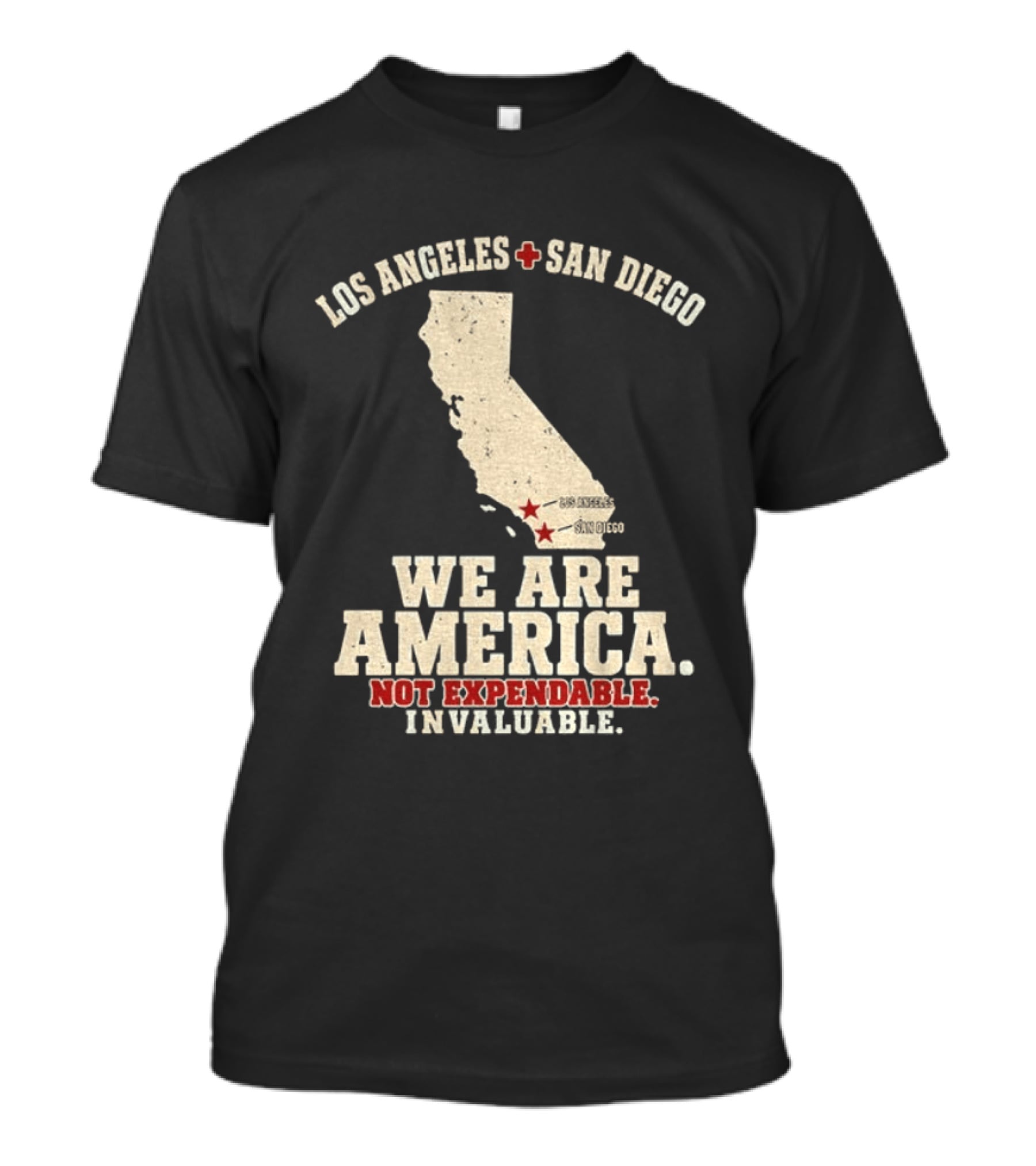 Los Angeles San Diego We Are America Not Expendable Invaluable California Pride T-Shirt