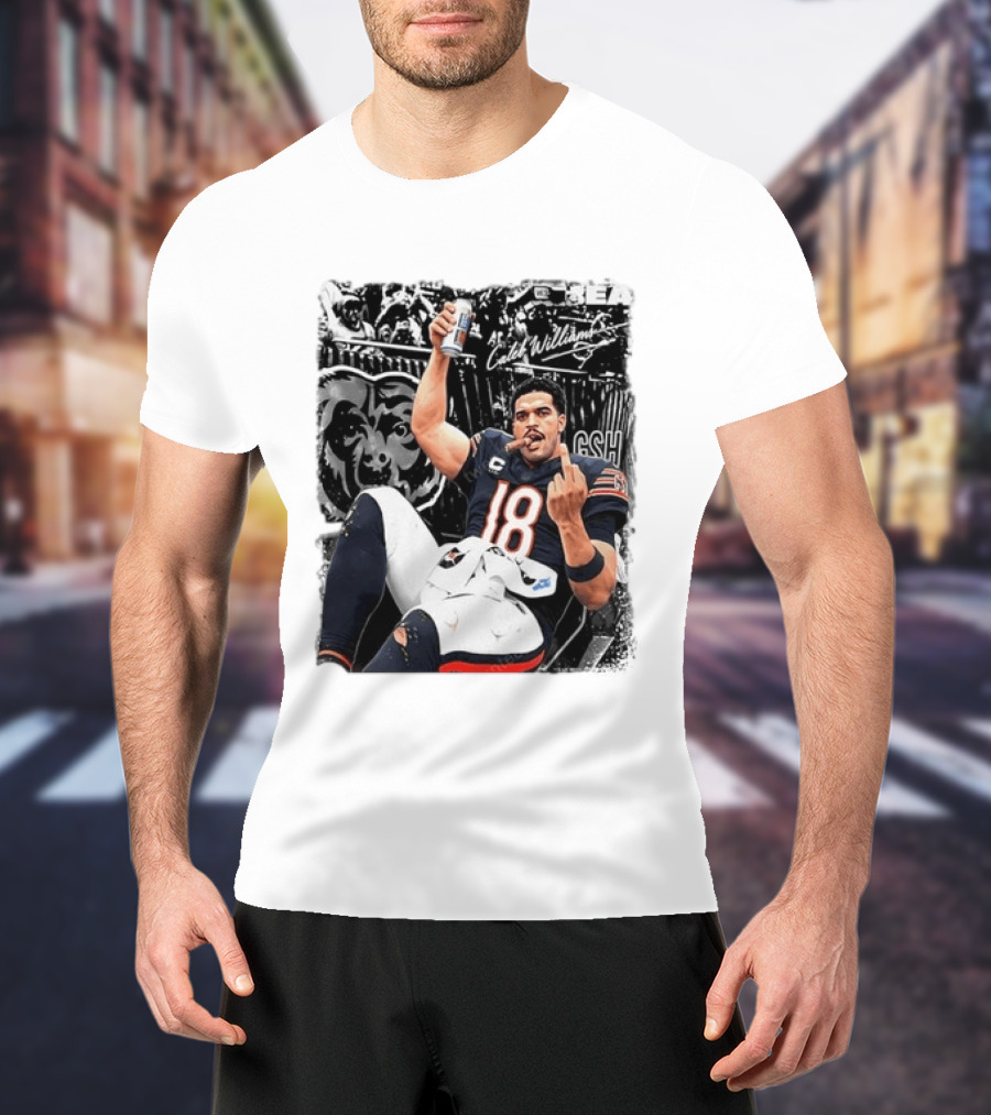 Caleb Williams Chicago Bears Drinking Beer And Smoking Cigar Iconic Gesture T-Shirt