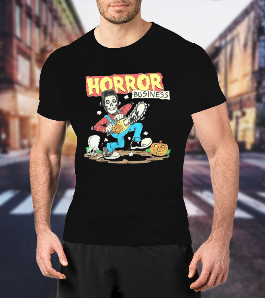 Misfits Horror Business Skeleton With Chainsaw And Pumpkin T-Shirt