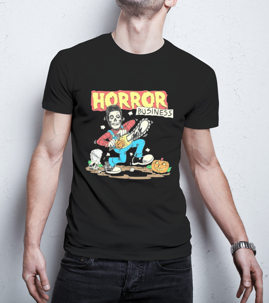 Misfits Horror Business Skeleton With Chainsaw And Pumpkin T-Shirt