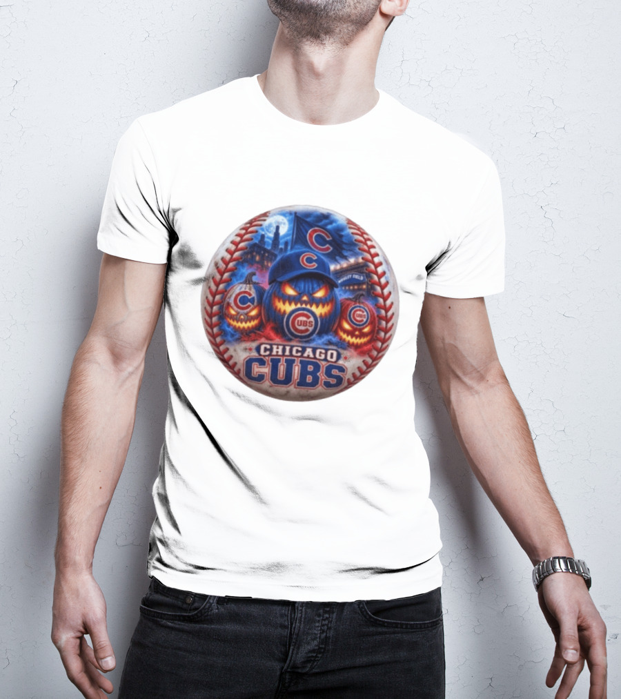 Chicago Cubs Wrigley Field Halloween Jack O' Lantern Baseball T-Shirt