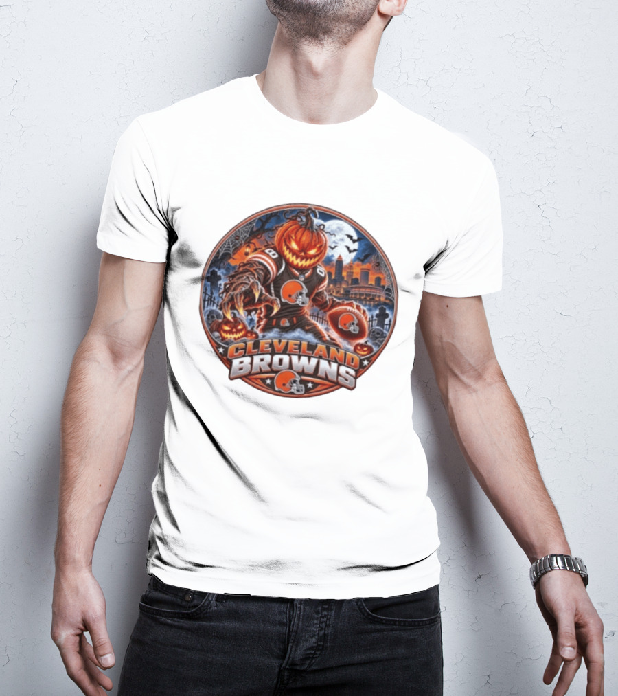 Halloween Jack O' Lantern Cleveland Browns Football Player Spooky Night T-Shirt