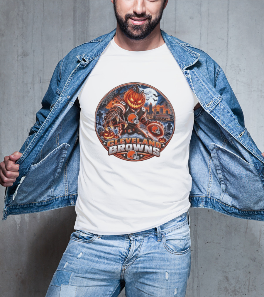 Halloween Jack O' Lantern Cleveland Browns Football Player Spooky Night T-Shirt