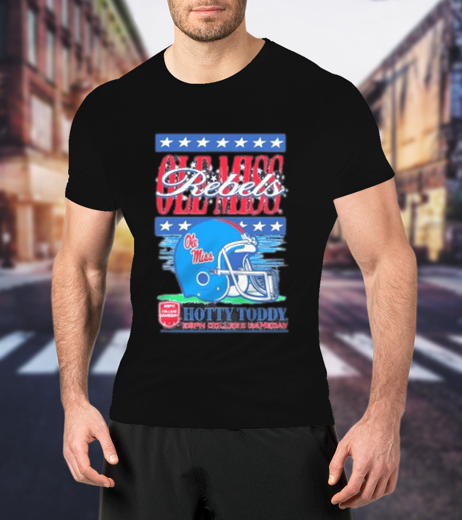 Ole Miss Rebels Hotty Toddy ESPN College Gameday Football Helmet Stars T-Shirt