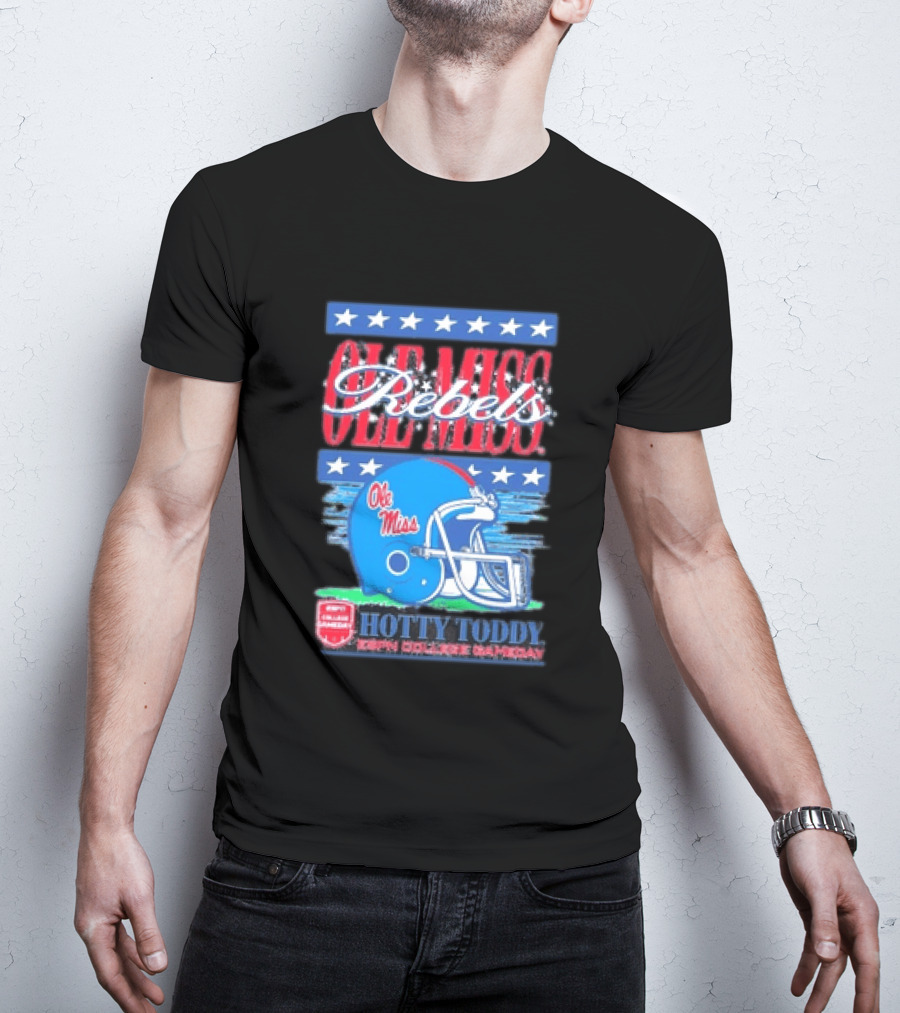 Ole Miss Rebels Hotty Toddy ESPN College Gameday Football Helmet Stars T-Shirt
