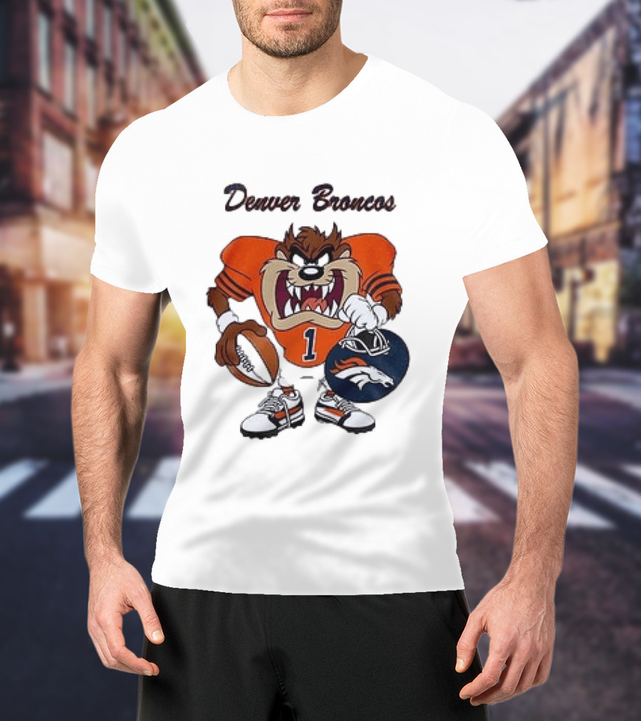 Denver Broncos Taz Looney Tunes Football Number 1 T-Shirt