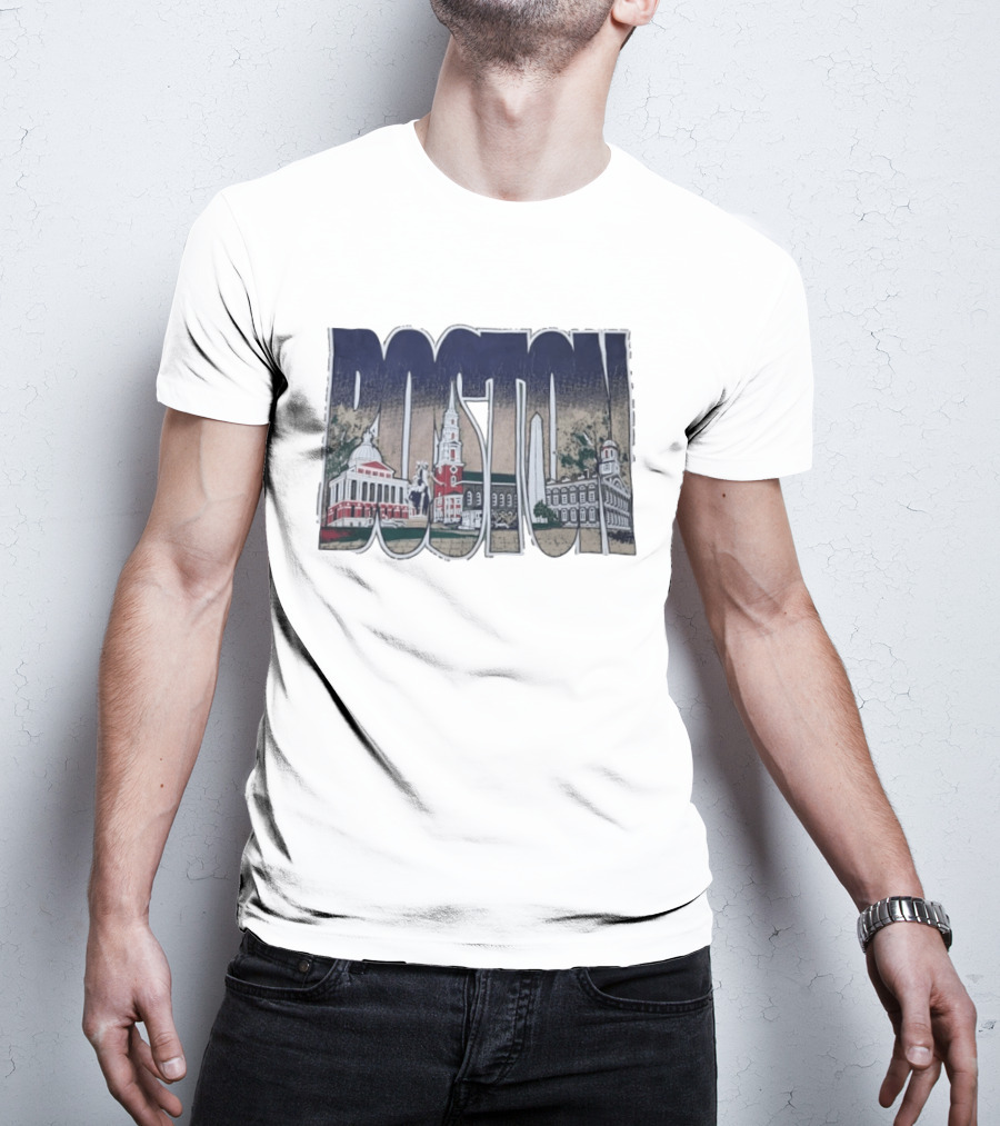 Boston City Skyline Landmark Historic Buildings Distressed T-Shirt
